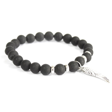 3x Angel Wing / Black Agate - Gemstone Bracelet - Hira Online